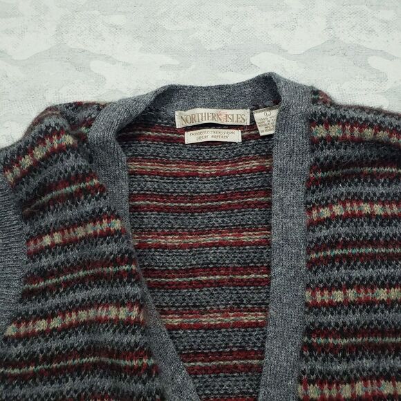 Northern Isles Vest Mens Large Gray Red Striped Button Up 100% Wool Grandpa Core - Picture 3 of 12
